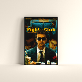 Dripster Fight Club poster with pixelated design featuring main character holding a cup buy Fight Club wall art